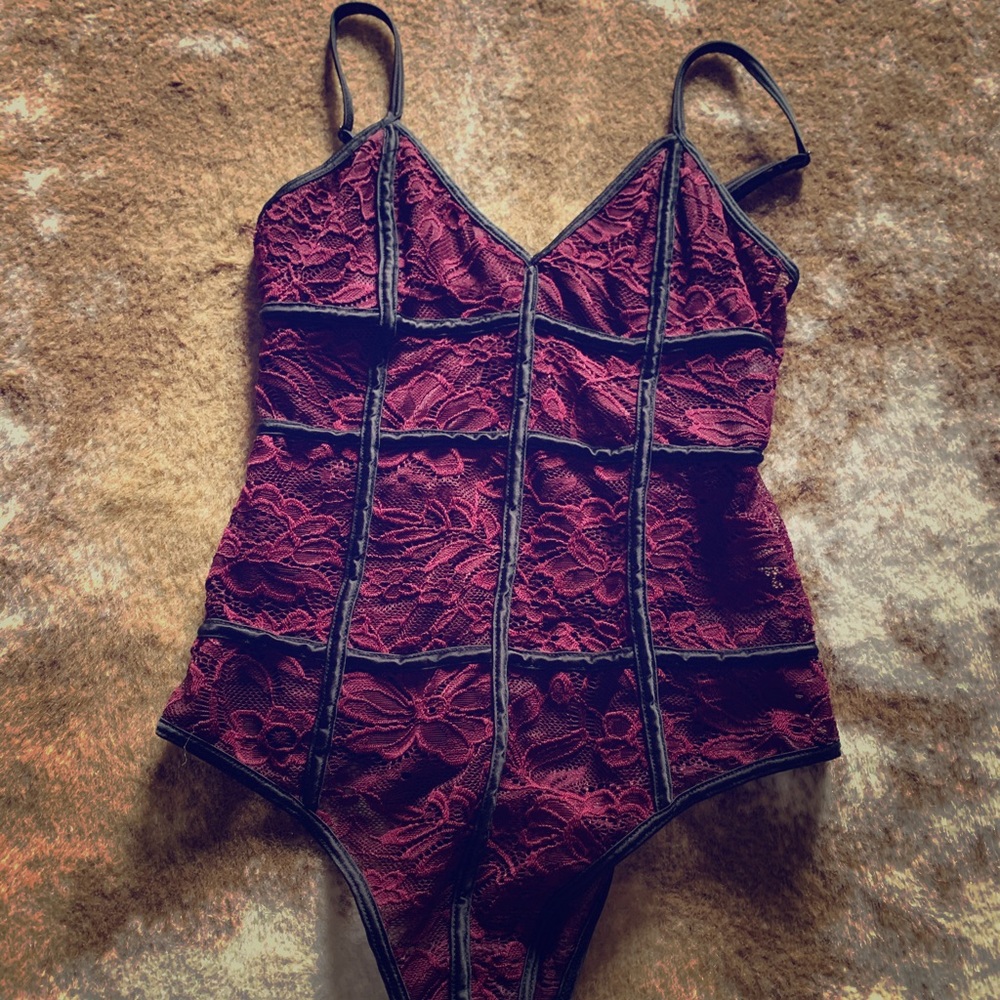 Maroon and black lace bodysuit with lining